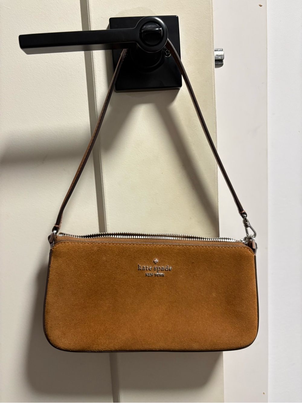 kate spade Suede Shoulder Bag in Cognac Brown with Silver Hardware